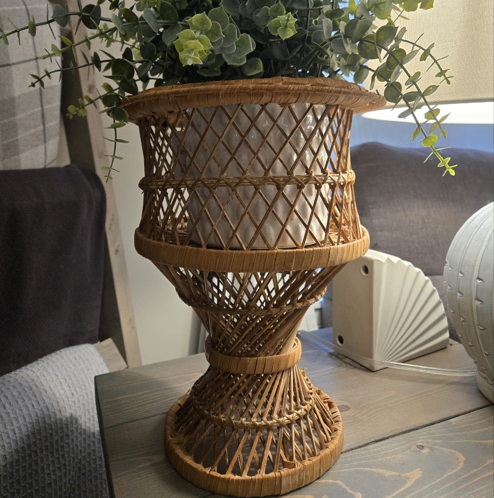 Vintage Woven Rattan Planter